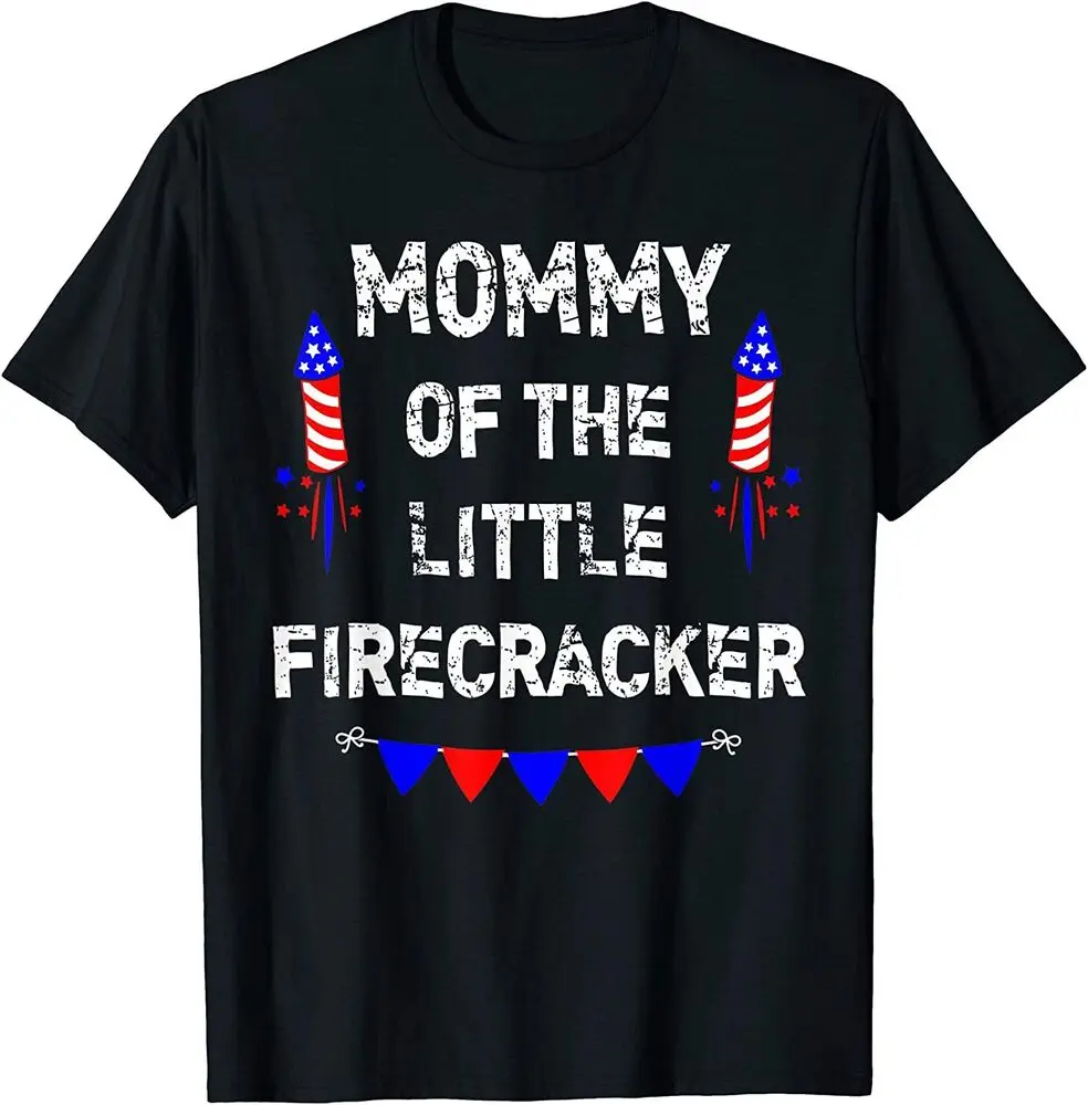 NEW 4th July Birthday Mom Mommy Of The Little Firecracker T-Shirt - MADE IN USAAnime Costume Cotton Short Sleeve