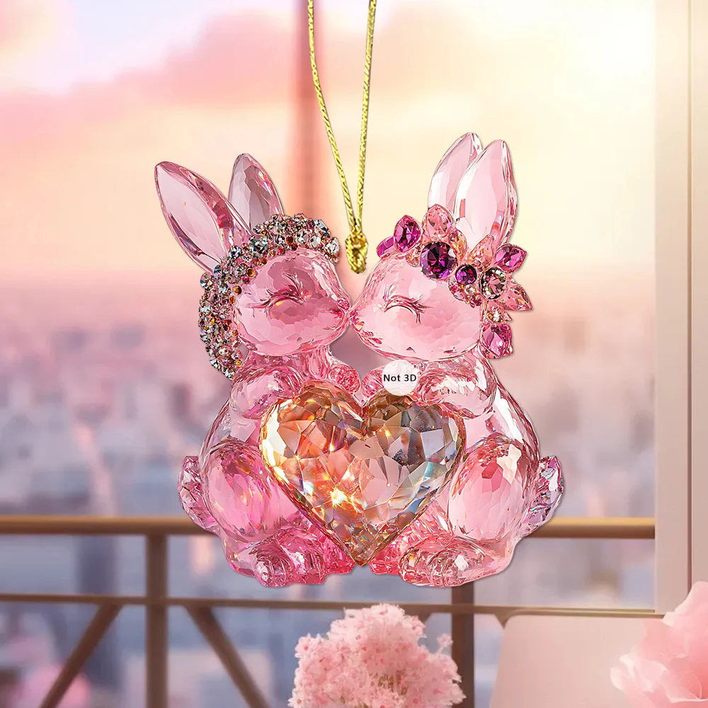 2d Backpack Charm Portable Bunny Pink Car Pendant Cute Keychain for Collectible