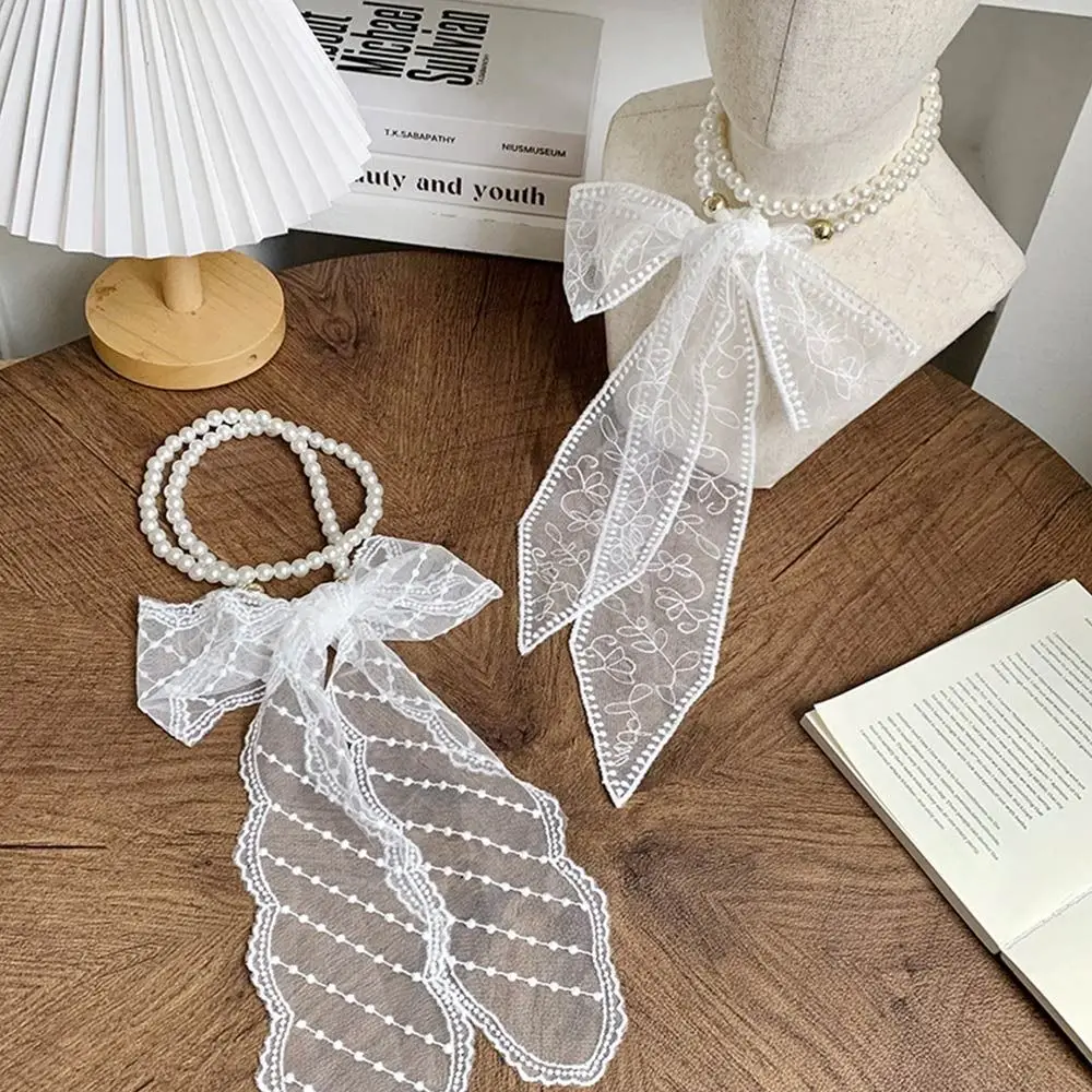 

Summer Pearl Lace Headband Fairy French Hair Ribbon Necklaces Sweet Hair Accessories for Women