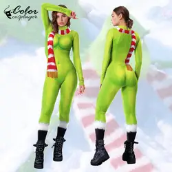 Color Cosplayer Green Christmas Jumpsuit Anime Bodysuit Moive Cartoon Cosplay Costume Adult Catsuit 3D Printing Party Clothing