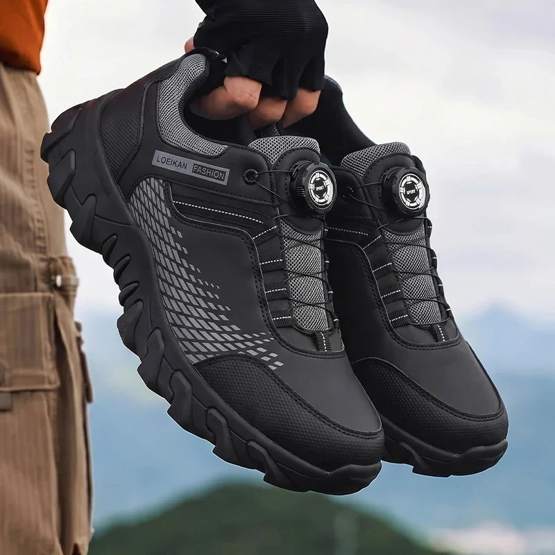 Herren-Wanderschuhe mit Drehverschluss, atmungsaktive Trekking-Sneaker aus Mesh-Material, rutschfeste Outdoor-Schuhe für Berg- und Wanderwege. – Detail 2