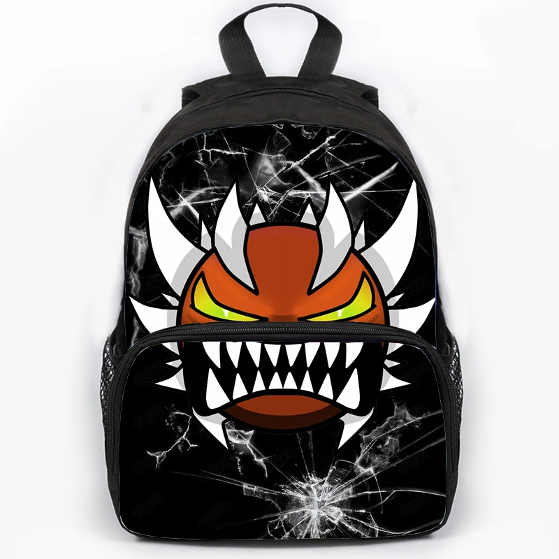 16 Inch Angry Geometry Dash Print Backpack for Kids Girls Boys Anime Bookbag Large Capacity Travel Backpacks Students Schoolbag