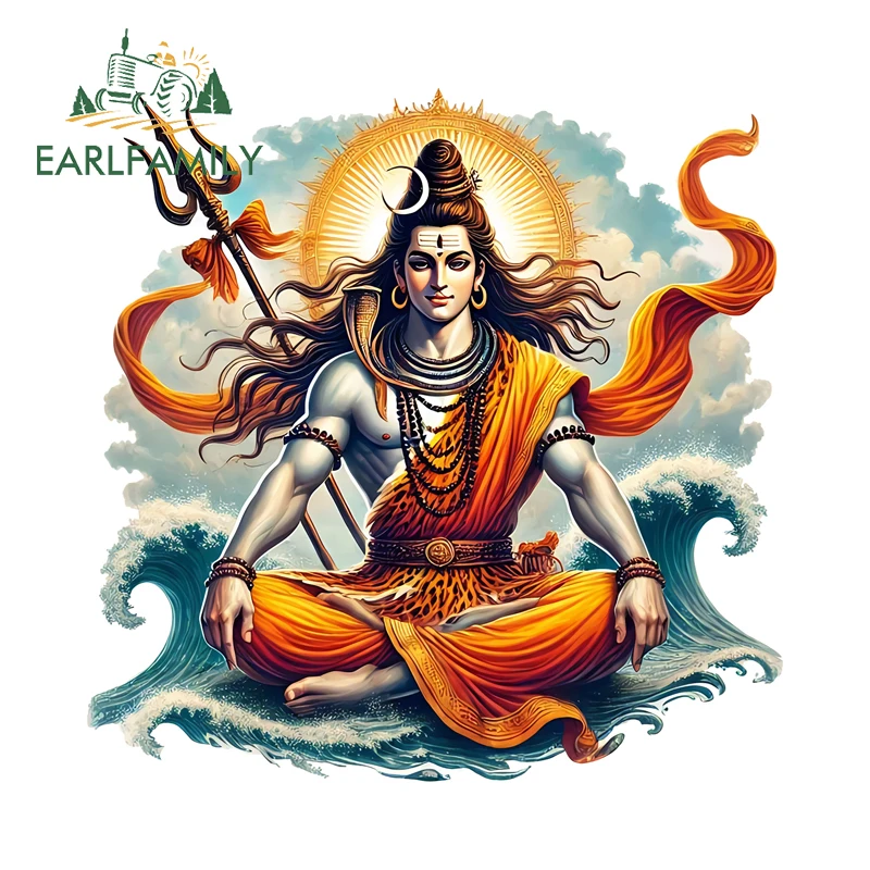 EARLFAMILY Lord Shiva sentado en flor de loto pegatinas de coche personalidad camión ventanas calcomanía divertida guitarra portátil estilo de coche