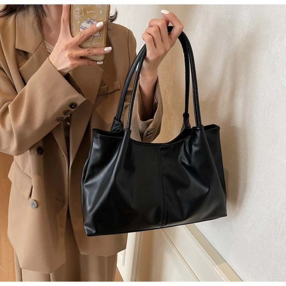 Lässige Tragetasche mit magnetischer Schnalle, großes Fassungsvermögen, PU-Leder, Unterarmtasche, einfarbig, Damenhandtasche, Mädchen