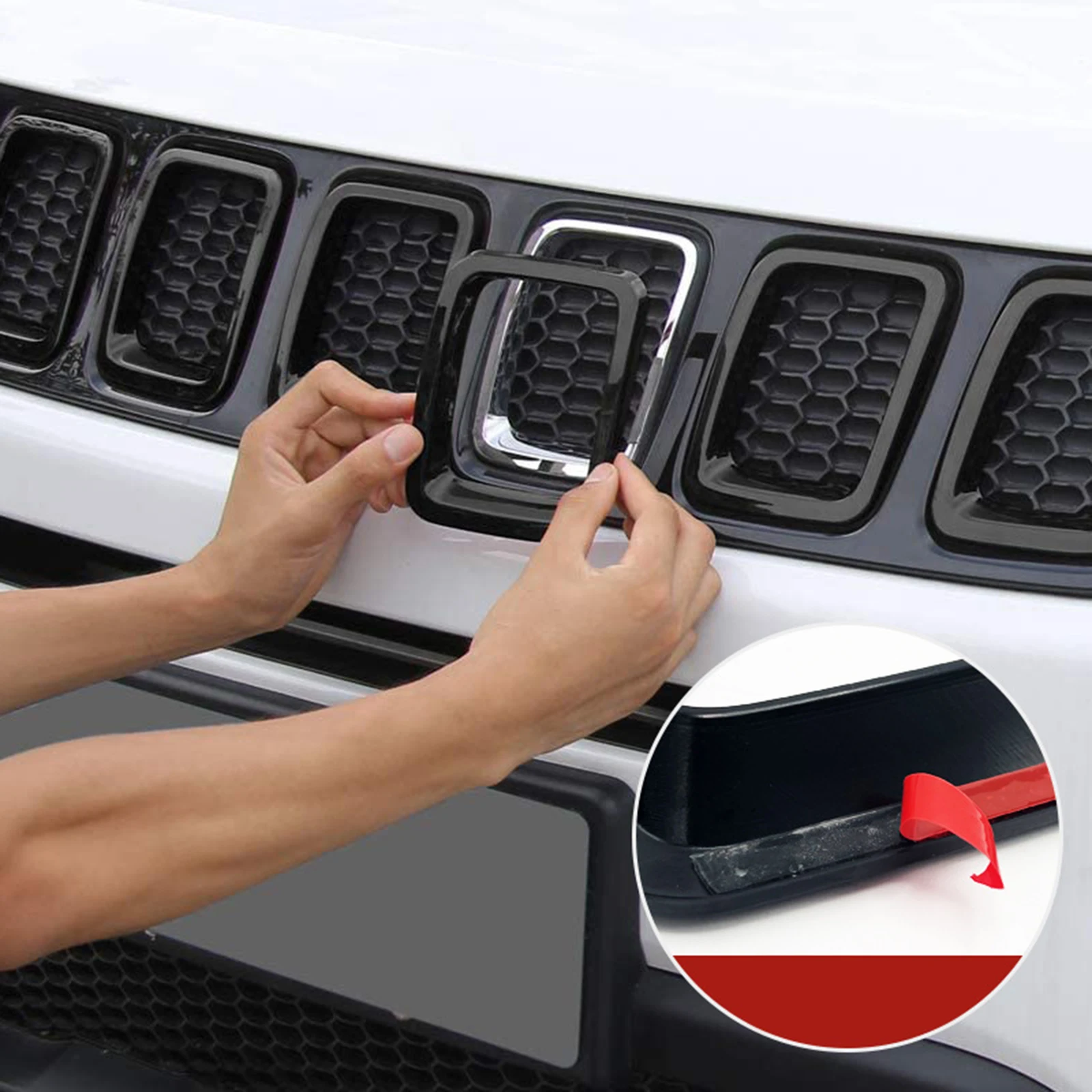 7 Pcs Car Front Grill Cover Durable Grille Inserts Trim Covers Easy to Install for Jeep Compass 2017-2020 Car Accessories