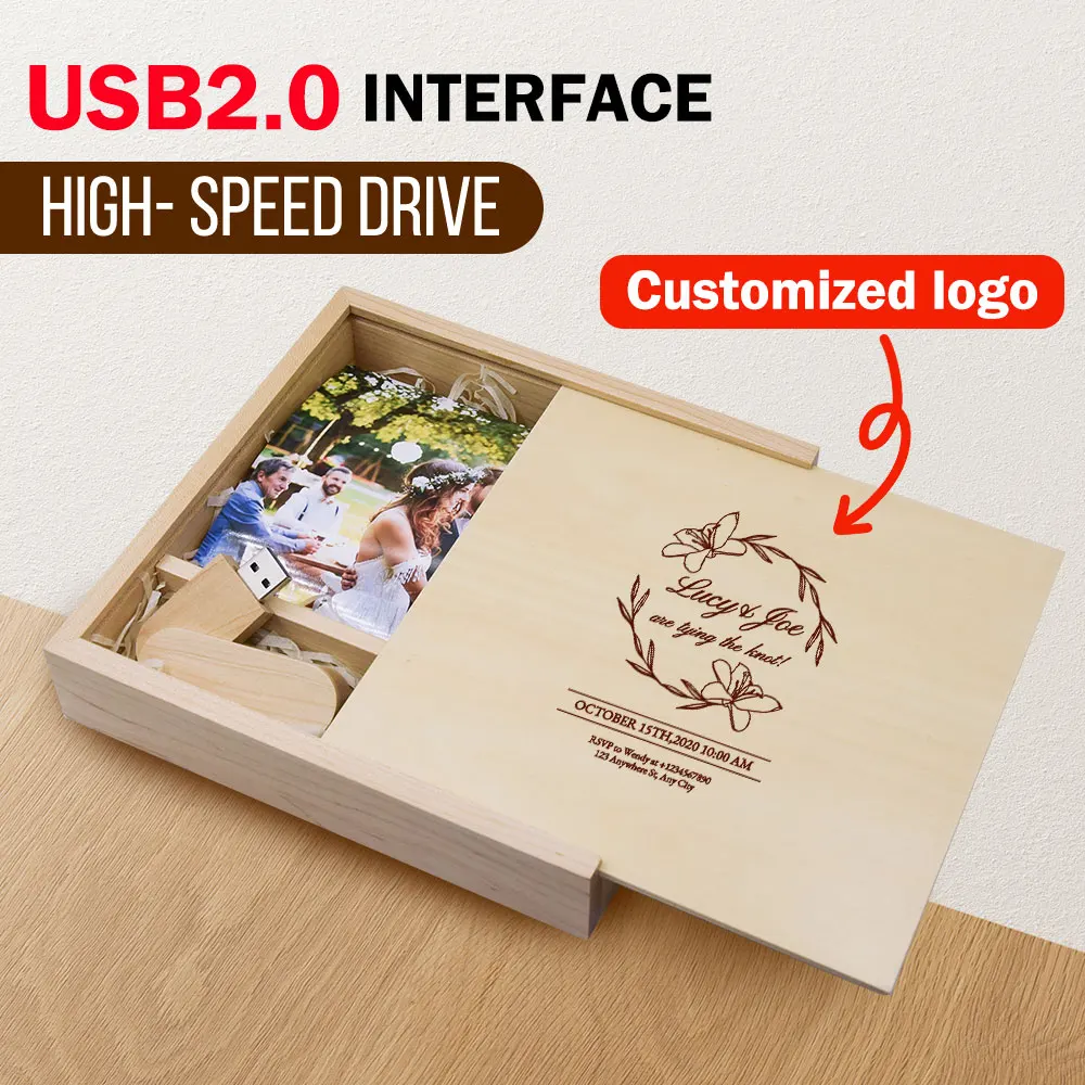 

Новые USB-накопители, 128 ГБ, фотоальбом, деревянная коробка, 64 ГБ, бесплатный индивидуальный логотип, 32 ГБ, фотография, годовщина свадьбы, внешний креатив
