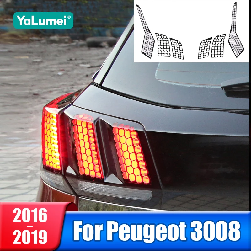 

For Peugeot 3008 2016 2017 2018 2019 3008 GT Car Rear Tail Light Lamp Honeycomb 3D Sticker Protector Trim Accessories 6pcs