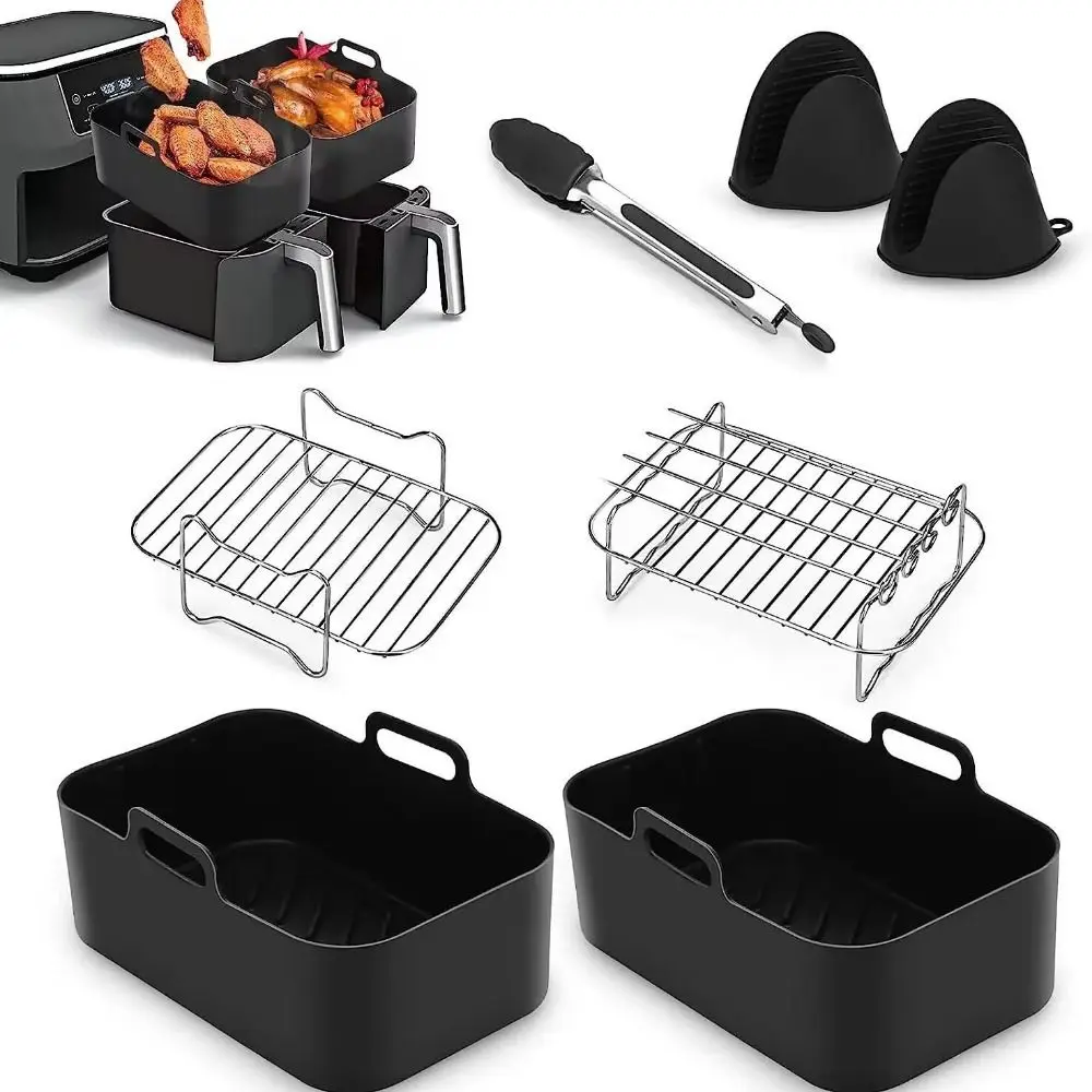 

New Stainless Steel Air Fryer Rack Multi-functional Silver Air Fryer Holder DIY Bakeware Double Layer Grill Rack Dining
