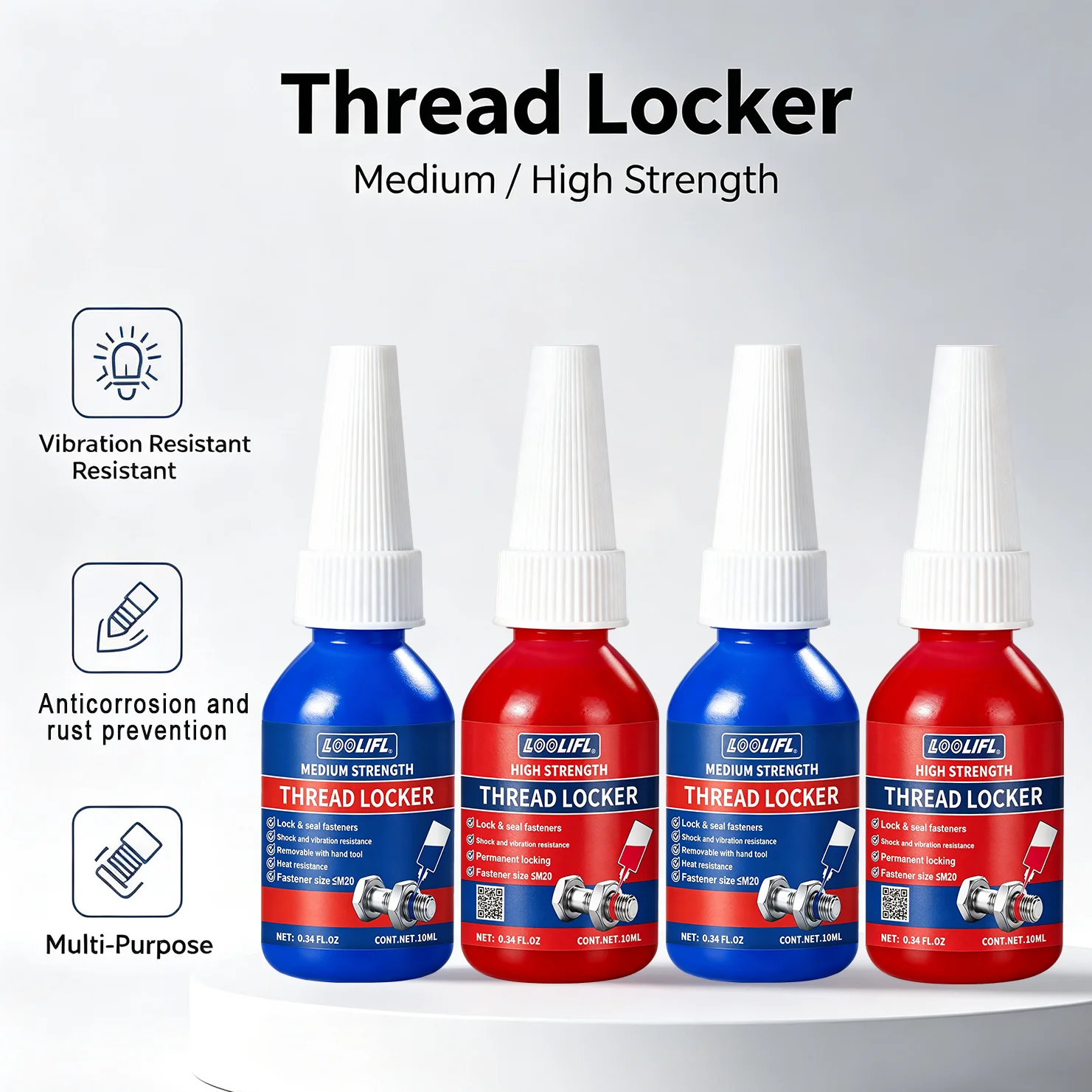 Gewindesicherungsmittel, Mittlere Festigkeit Blau Hochfeste Rote Anaerobe Gewindedichtmasse, Anti-Vibrations- und Korrosionsschutz Rostschutz 10ml – Detail 1