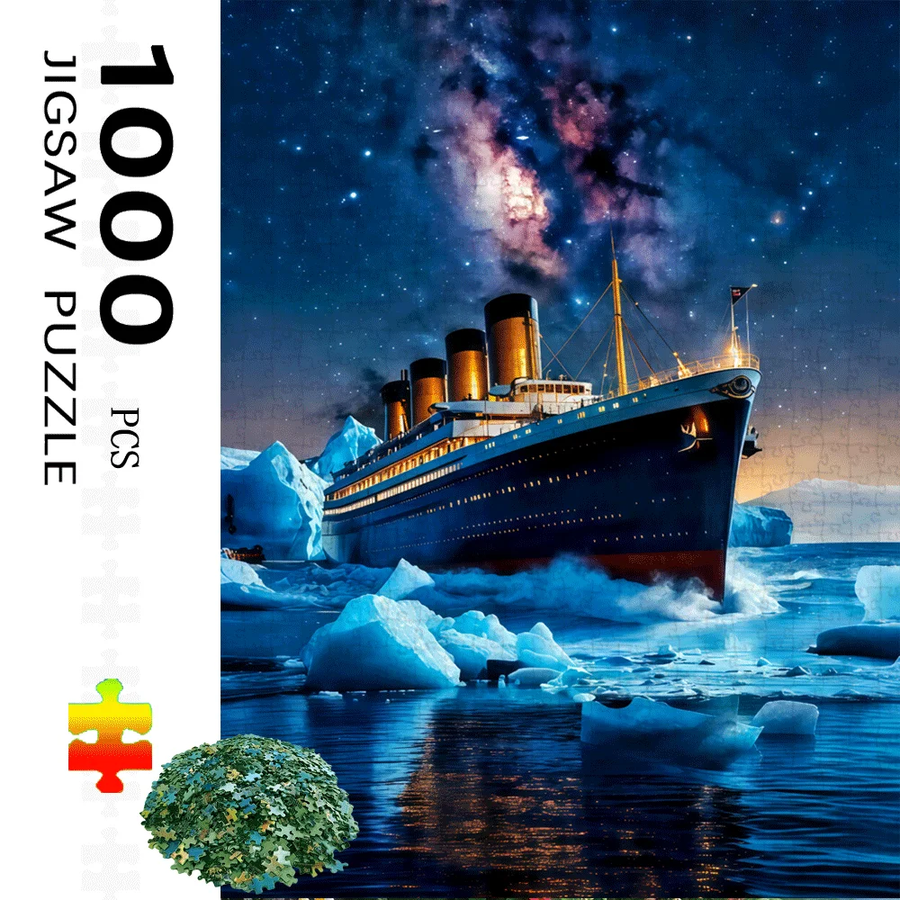 1000pcs Large Titanic Ship & Iceberg Jigsaw Puzzle - Challenging DIY Home Decor Brain Teaser for Adults, Family Interactive Ga