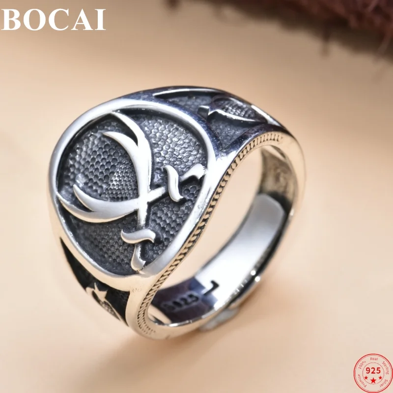 BOCAI S925 Sterling Silver Rings for Men New Fashion Middle Eastern Vintage Style Double Blades Argentum Jewelry Free Shipping