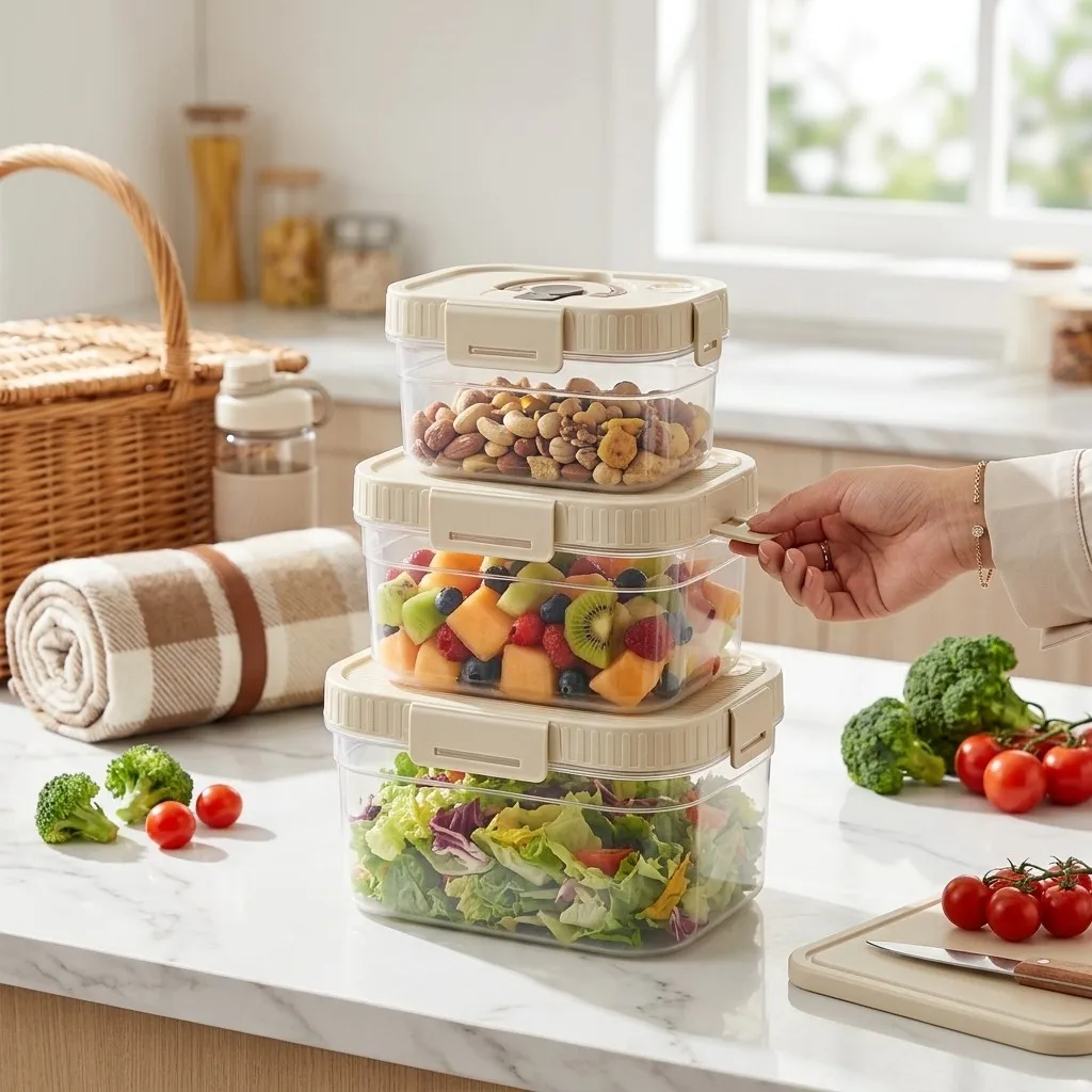 Stackable Food Storage Box Large Capacity Bread Box Fruit Vegetable Storage Container Refrigerator Plastic Fresh-keeping Box