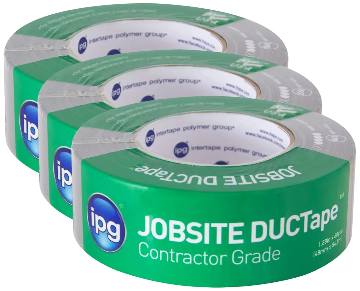 

JobSite DUCTape, Contractor Grade Duct Tape, 1.88" x 60 yd, Silver (Single Roll) (Pack of 3)