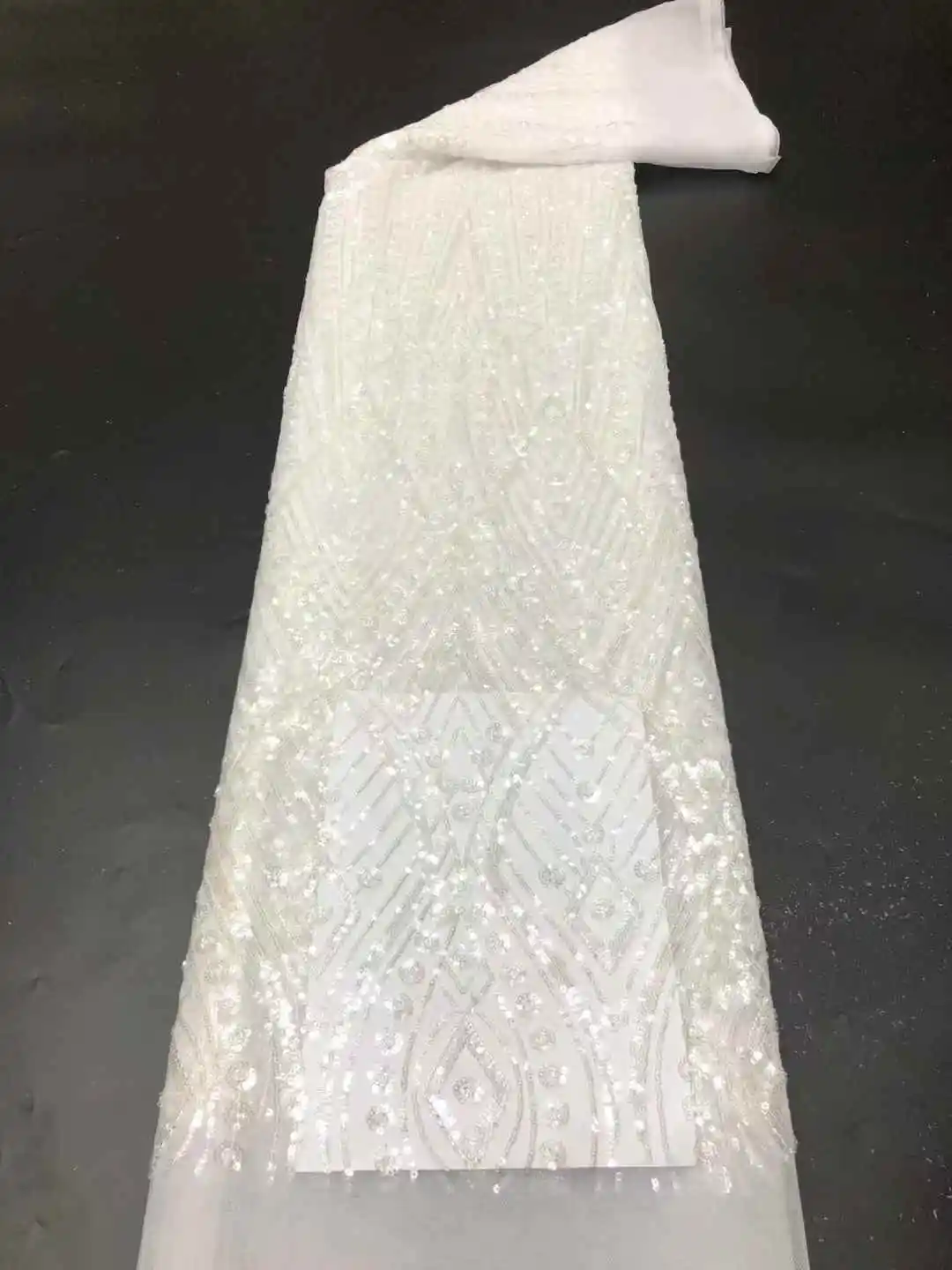 2025 جودة عالية الأفريقي تول أقمشة الدانتيل اليدوية الخرز النيجيري الترتر الأربطة الأقمشة 5 ياردة للنساء فستان الحفلات