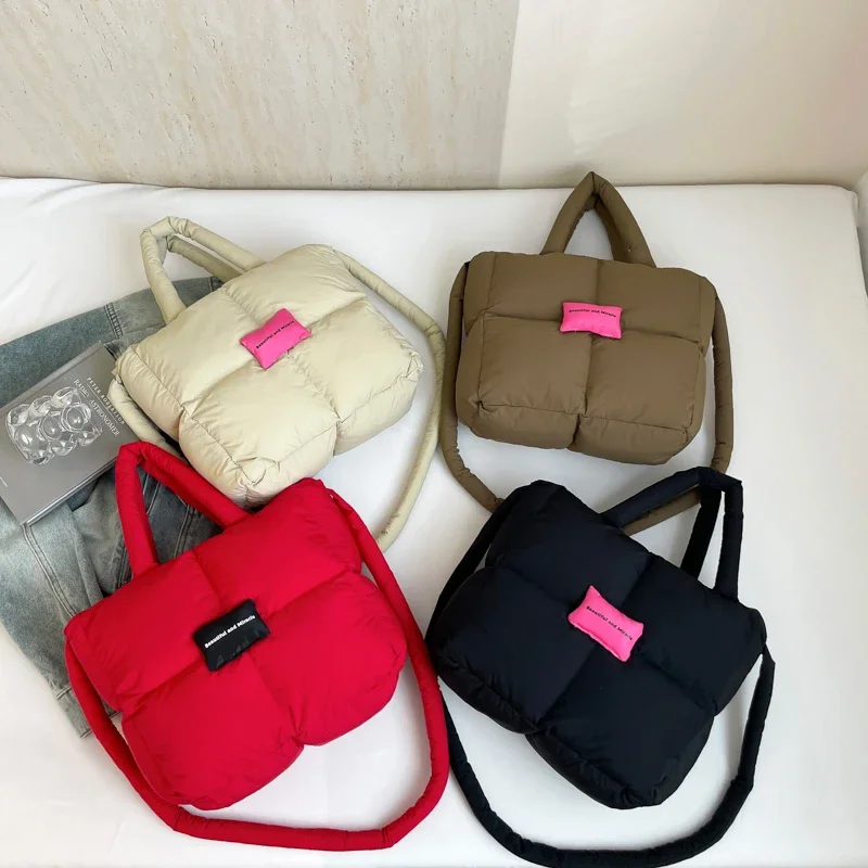 

New Puffer Tote Bag for Women Quilted Puffy Handbag Lightweight Down Cotton Padded Shoulder Bag Down Space Cotton Handbag