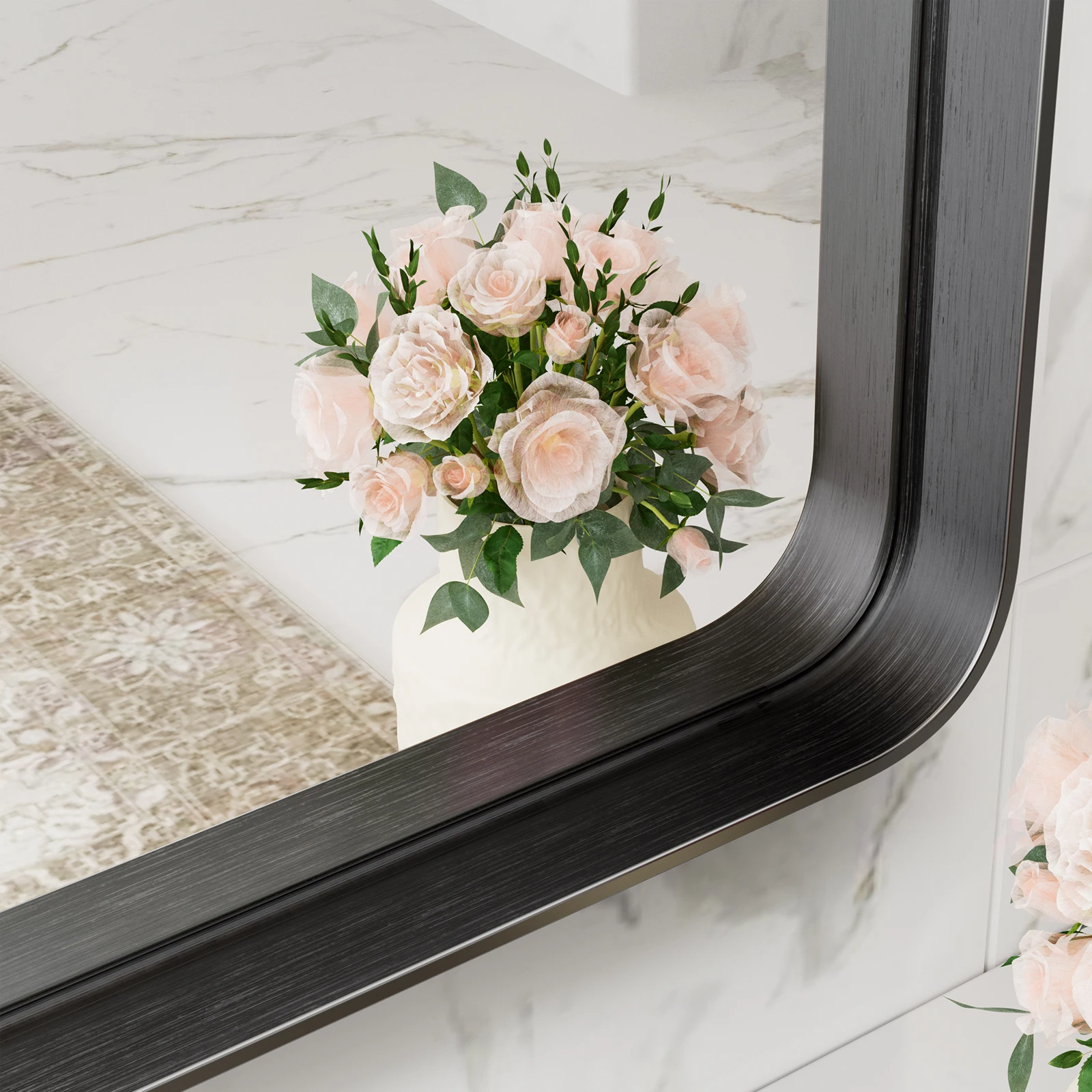 JHK 24x36 Inch Large Rectangle Vanity Framed Mirror for Wall Matte Metal Framed Modern Mirror Tempered Glass For Living Room image 6
