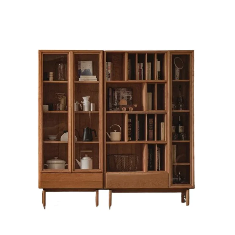 

Solid wood combination bookshelf, floor-to-ceiling shelf against the wall, simple storage