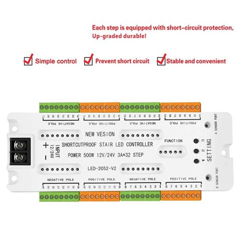 Stair LED Motion Sensor Light DC12V/24V Ladder Night Light 32 Channels Prevent Short Circuit Controller For Stairway