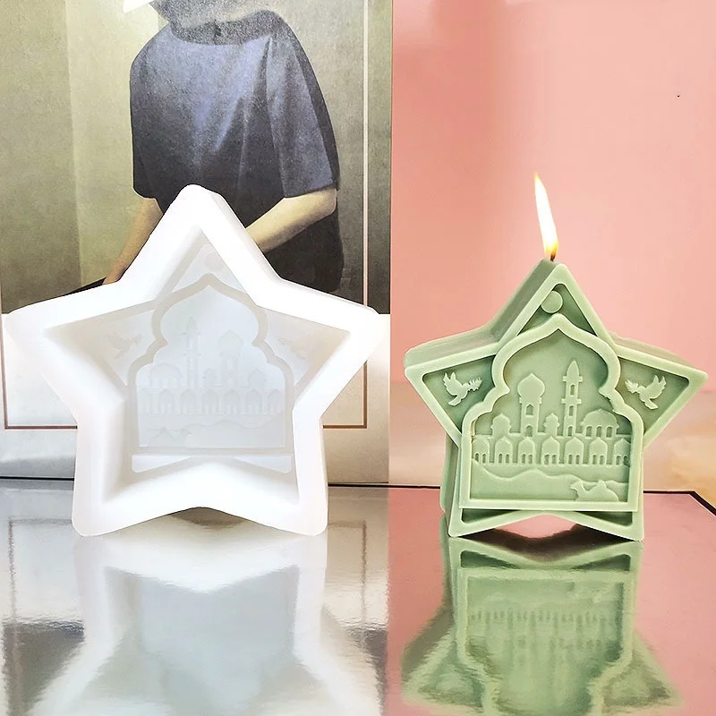 New Flat Round Moon Candle Silicone Mold DIY Mosque Style Soap Art Home Aromatherapy Candle Decoration Cake Chocolate Mold