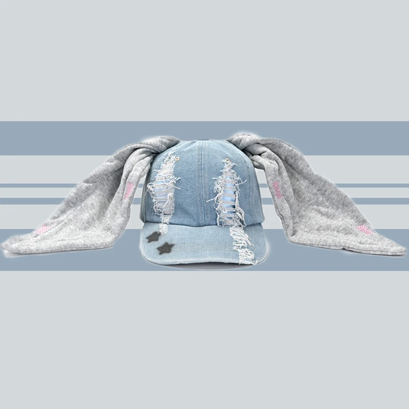 New Long Rabbit Ear Hat Y2K Style Blue Denim Baseball Caps Fashion