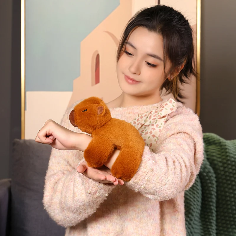 

25cm Cute Realistic Capybaras Snap Rings Wristband Bracelet Plush Toys Stuffed Animals Kawaii Capybara Plushie Doll Funny Gifts