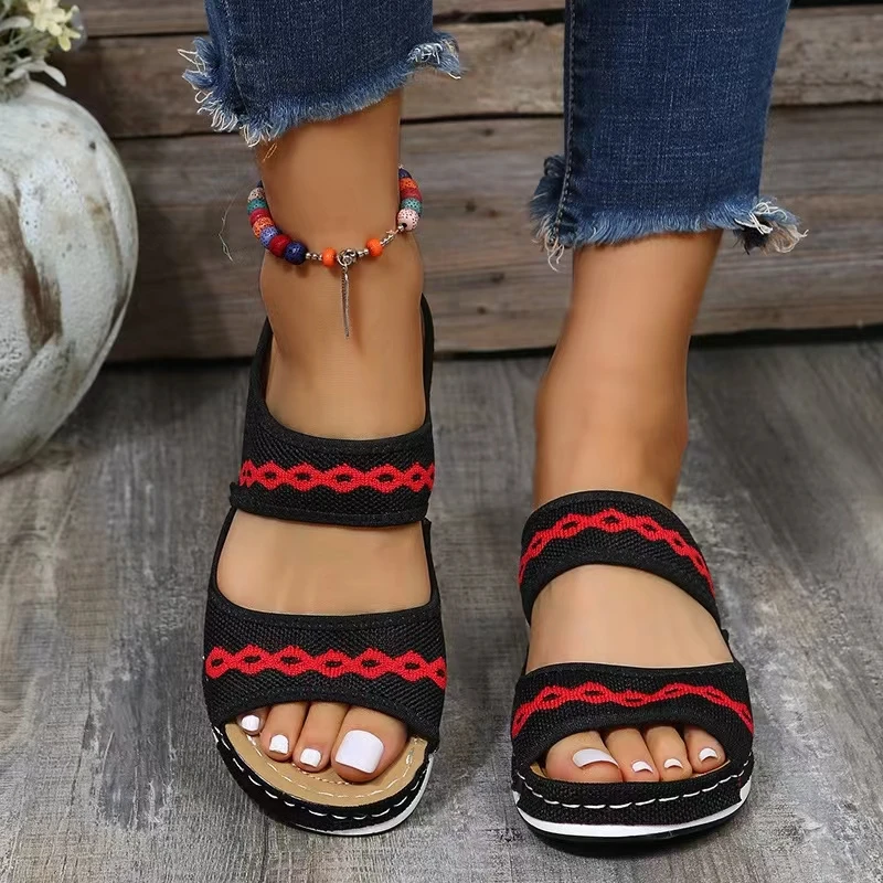 New Retro Wedges Slippers Women Plus Size Non-slip Round Toe Comfortable Sandals Casual Walking Beach Shoes