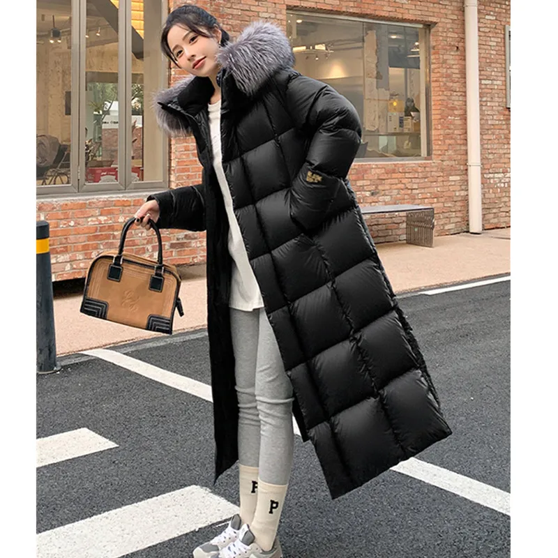 High end Silver fox Big Fur collar Down Jacket For women Winter 2024 New Long Thicken Korean version Black Coat Female Parker