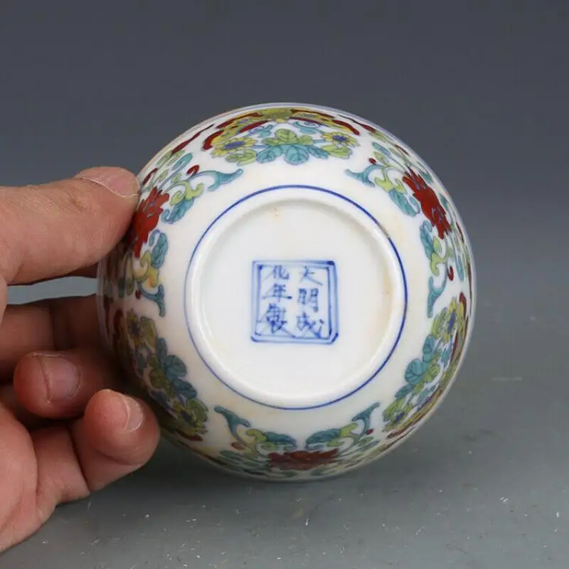 Chinese Blue and White Doucai Porcelain Ming Chenghua Butterfly Teacup Cup 3.15