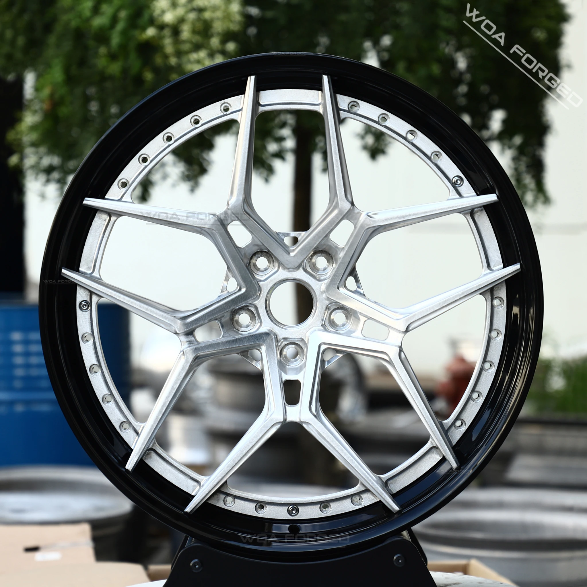 

Two-piece Forged Racing Wheel Custom-made for 18 19 20 Inches 5X112 5X120 with Chrome Rivets Lightweight Alloy Wheels for T6061