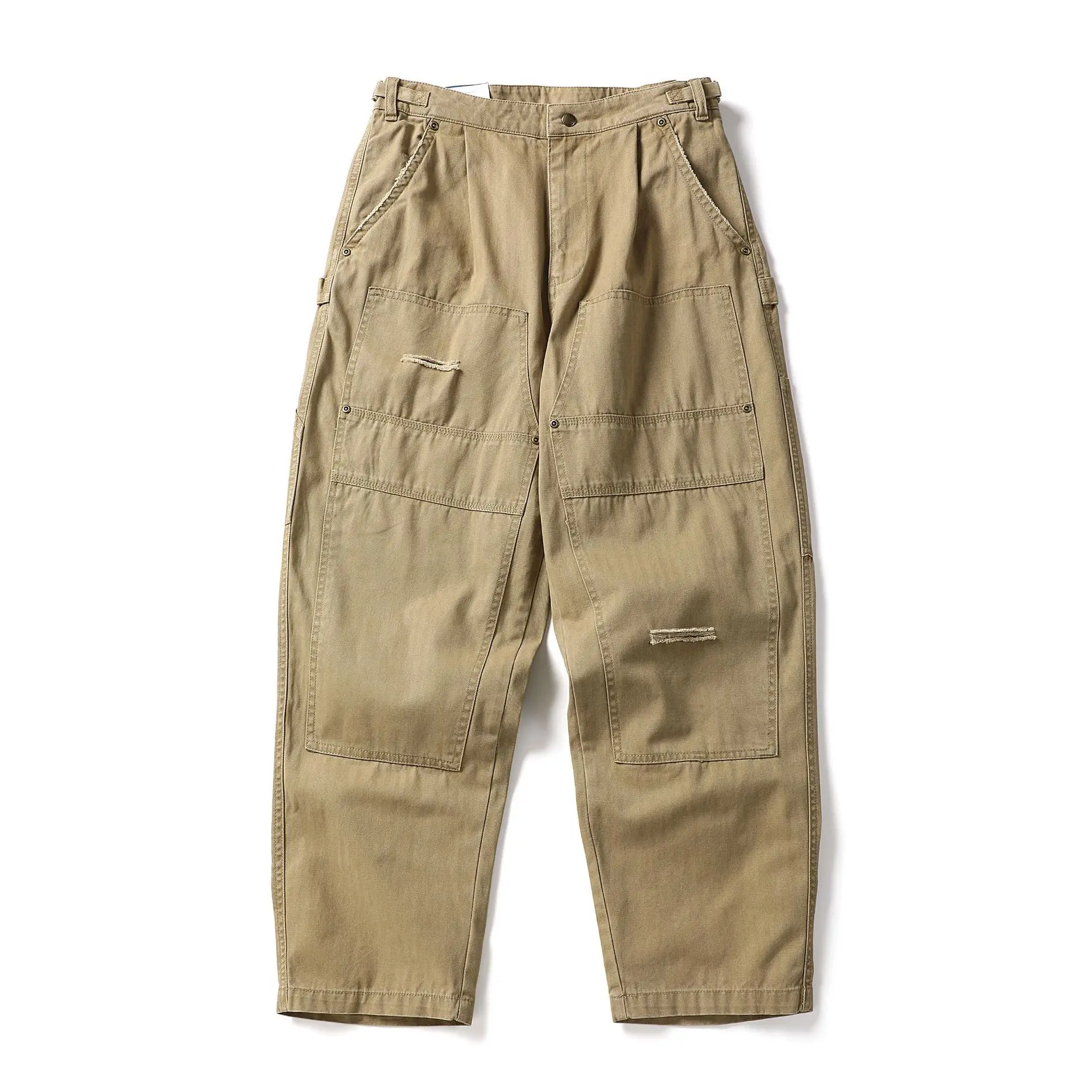 

American High-Street Heavyweight Workwear Pants for Men Mallard Style Logging Distressed Purple Loose Straight Casual Cargo Wear