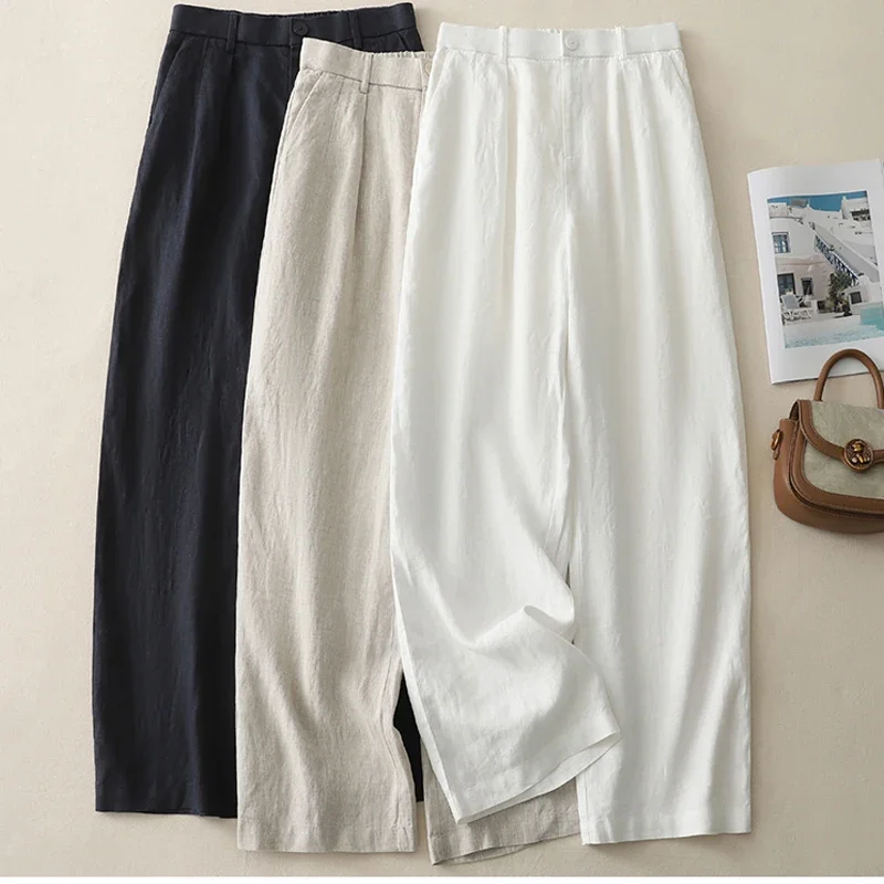

Linen suit pants women's spring and summer new Korean fashion simple commuter draped black high-waisted straight casual pants