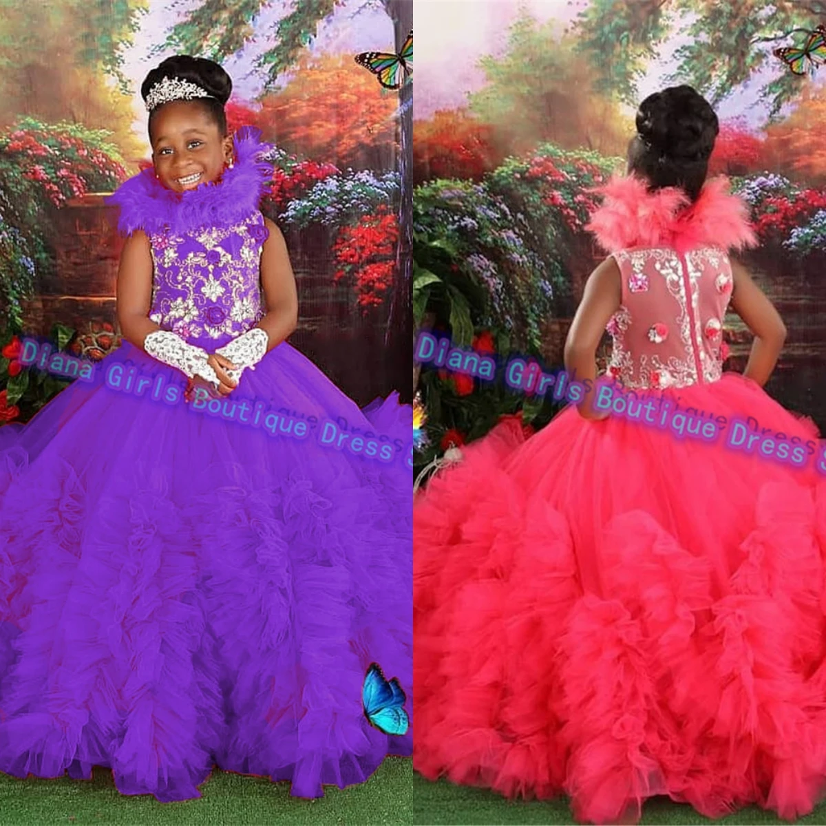 Vestido de flores en capas de calidad para niña, Gema de tul de lujo, lentejuelas esponjosas, pequeña princesa, fiesta de cumpleaños para niños, vestidos de baile personalizados