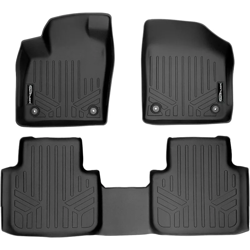 US All Weather Floor Mats 2 Row Liner Set Black Compatible with 2018-2022 Volkswagen Atlas with 2nd Row Bench Seat