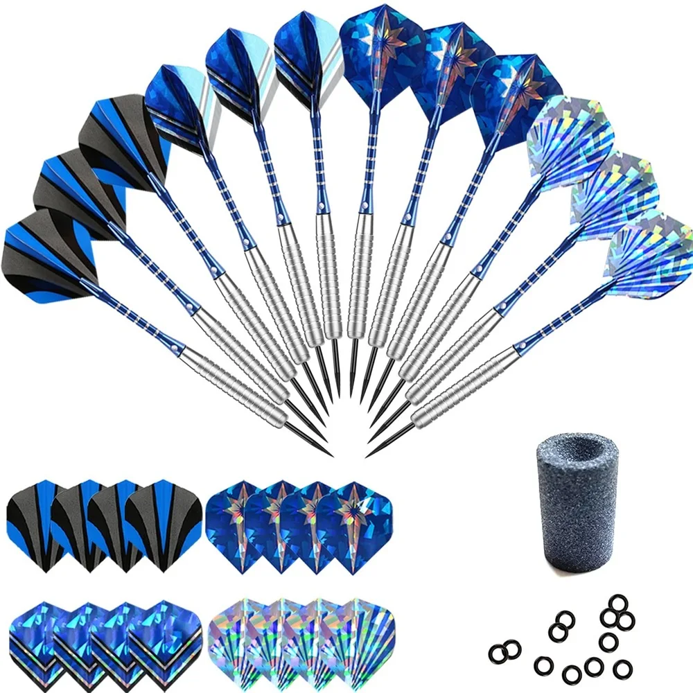 12pcs Complete Darts Needle Set, With 4pcs Laser Fins Non-slip Ring, 12pcs Thick Kraft Paper Boxes