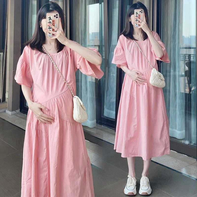 2024 Summer Maternity Dress Sleeveless Chinese Style Elegant Pregnant Woman Pleated  Long Loose Pregnancy Party  Bow