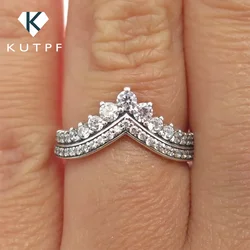 Princess Wish Crown Moissanite Engagement Rings For Women V-shape 925 Sterling Silver Wedding Band Lab Diamond Cocktail Ring