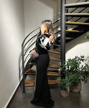 Özelleştirilmiş O Boyun Çizgisi Kat-Uzunluk Fermuar Up Uzun Kollu Abiye Parti Elbiseler vestidos de Gala Zarif Parti Dre2025