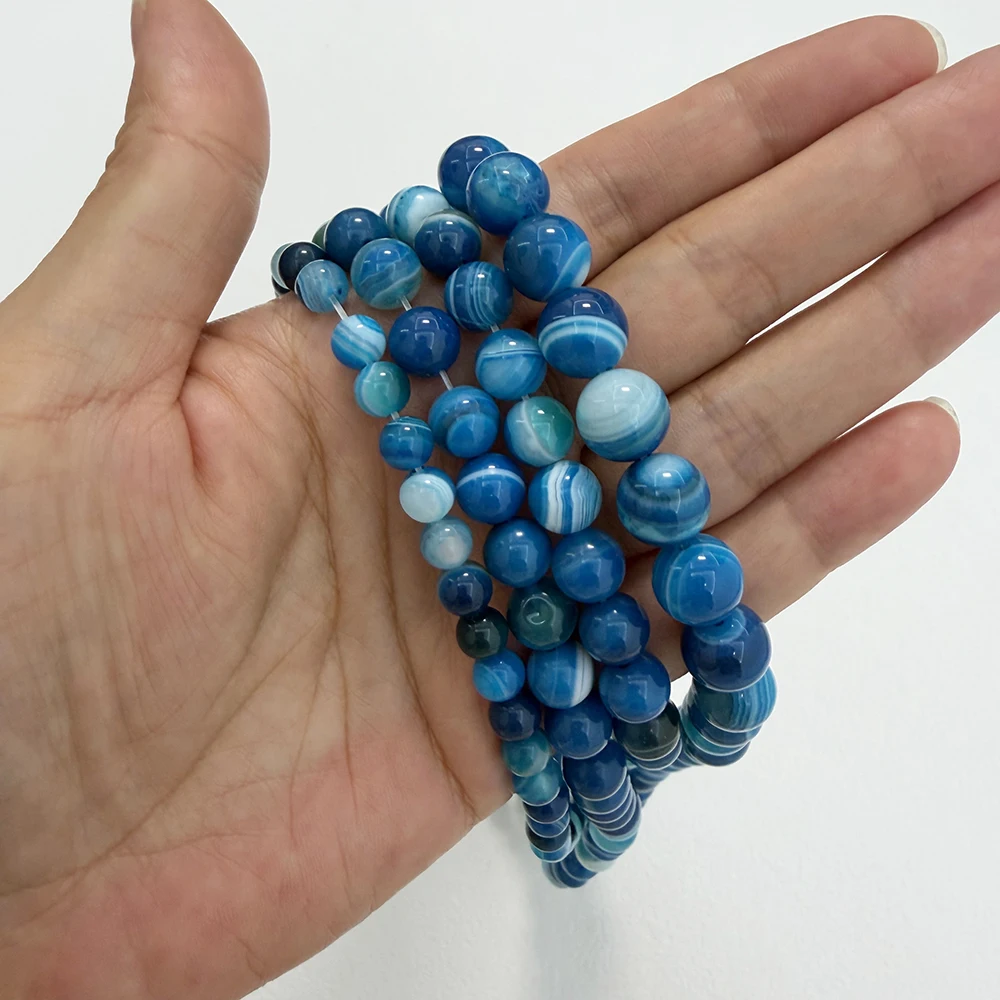 Natural Stone AAAA Quality Blue Sardonyx Agate Round Loose Beads 6 8 10 12MM Pick Size For Jewelry Making