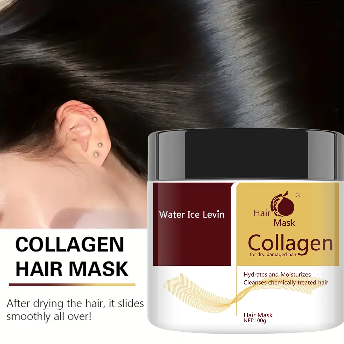 Mascarilla Capilar de Colágeno, Hidrata Profundamente, Repara Intensamente. Revitaliza el cabello seco y dañado. Hoja con acabado suave y sedoso. 100G