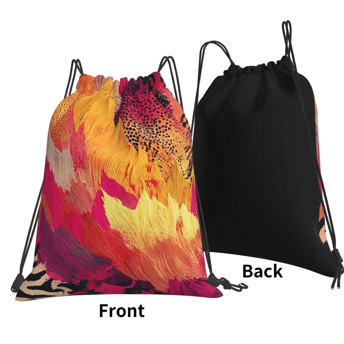Tropic Colors (Faux) Animal Print Backpacks Multi-function Drawstring Bundle Pocket Sports Bag Book Bags for Travel School