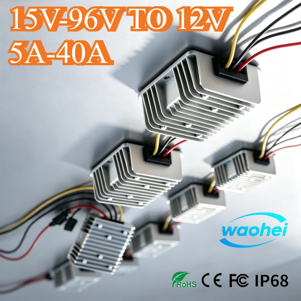 Buck 60V 60V-12V 5A-40A 24V 36V 48V 60V 72V to 12V Step-down DC Converter Voltage Regulator Car Truck Boat Power Supply CE
