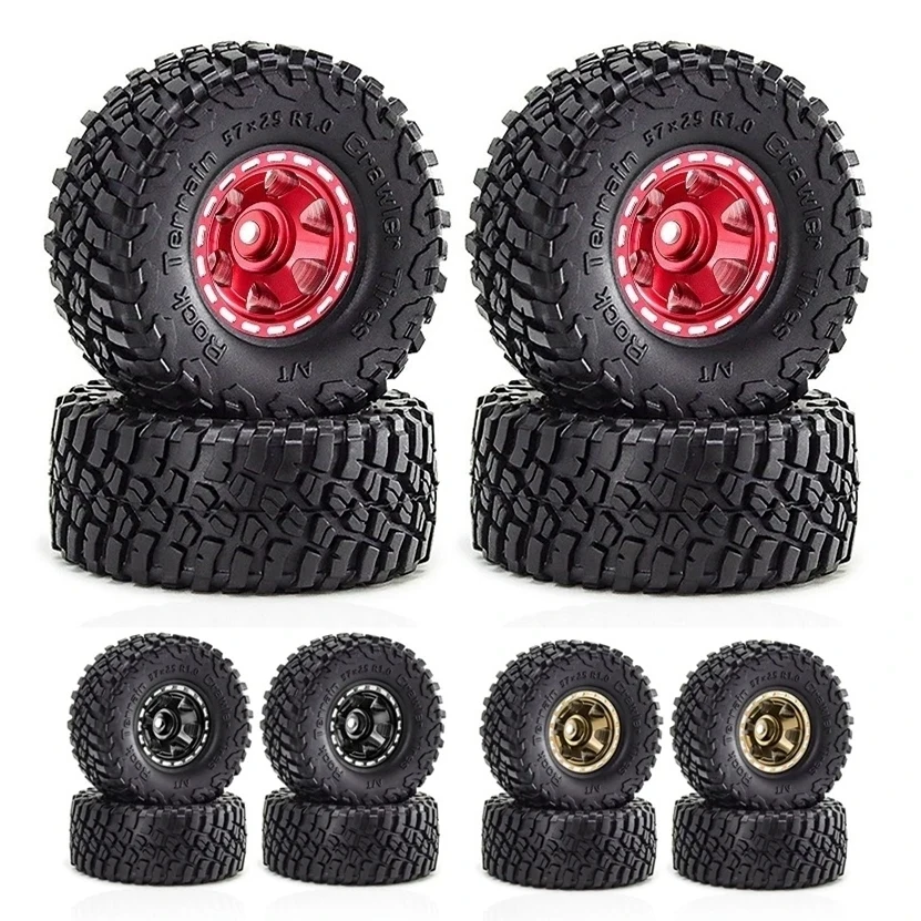 

4pcs 57mm 1.0" Metal Beadlock Wheel Tire Set For 1/18 1/24 RC Crawler Car TRX4M SCX24 AX24 FCX24 Upgrade Parts Accessories