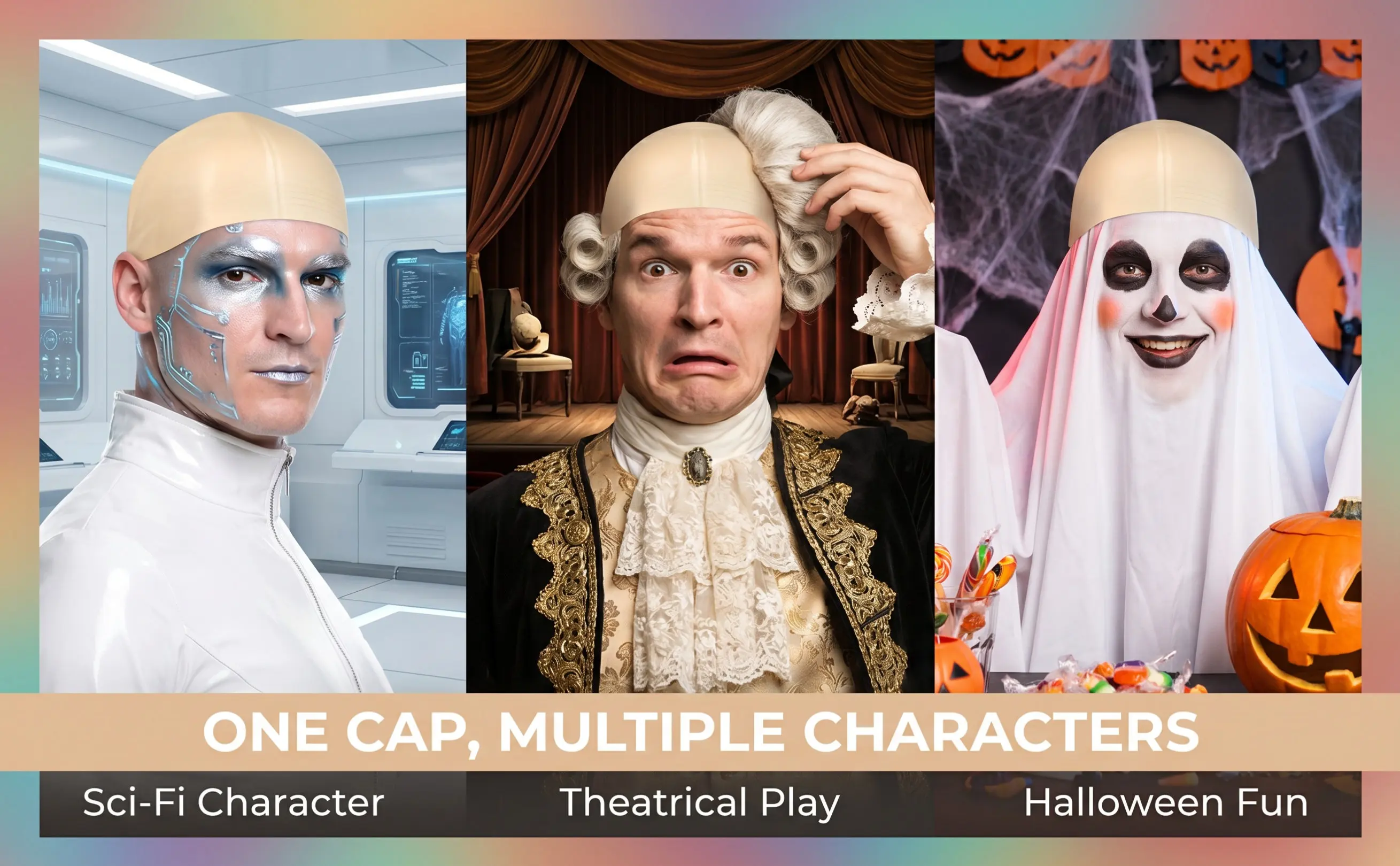Bald Head Caps Stretchy Latex Balding Hat Realistic Look Halloween Cosplay Costume Film Stage Party Skin Adhesive Reusable Bald