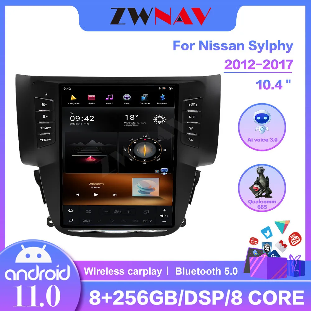 12.1inch For Nissan Sylphy 2012-2016 Android 11.0 Car Radio Player GPS Navigation CarPlay Auto Stereo Head Unit DVD Player