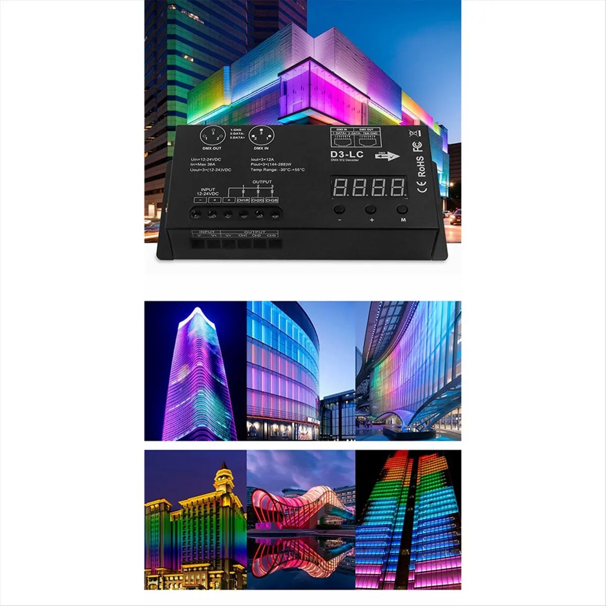 

*ONE DAY High Power Dmx512 Светодиодный контроллер 3CH 12A/CH DMX512 Декодер Диммер Драйвер DC12V-24V MAX 864W для светодиодной ленты Rgb или освещения