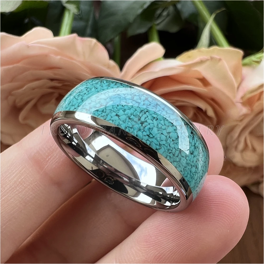 4mm 6mm 8mm Tungsten Carbide Engagement Ring Wedding Band for Men Women Turquoise Fashion Jewelry Polished Shiny Comfort Fit