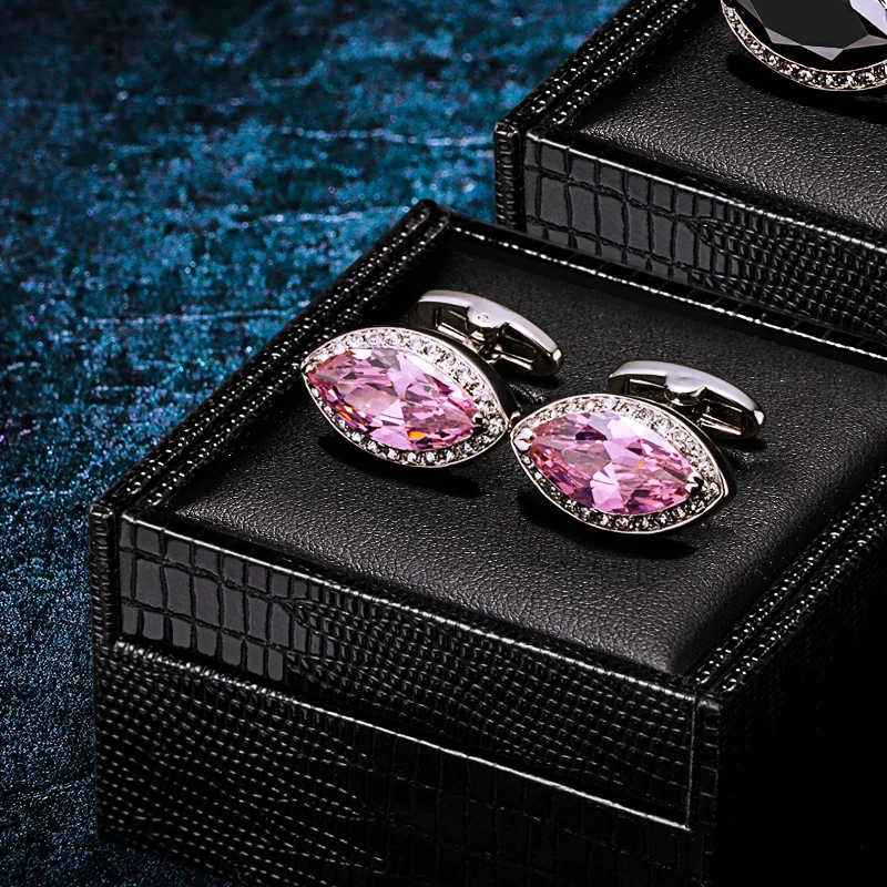 

KFLK French shirt cufflinks for men women Brand Pink Crystal Cuff link Luxury Wedding Button Gift High Quality guests