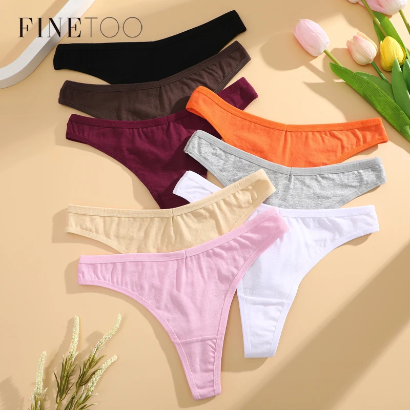 FINETOO 1/2/3/5/8Pcs Cotton Solid Thongs Women\'s Panties Sexy Low Waist Underwear Female Breathable G-string Soft Lingerie S-XL