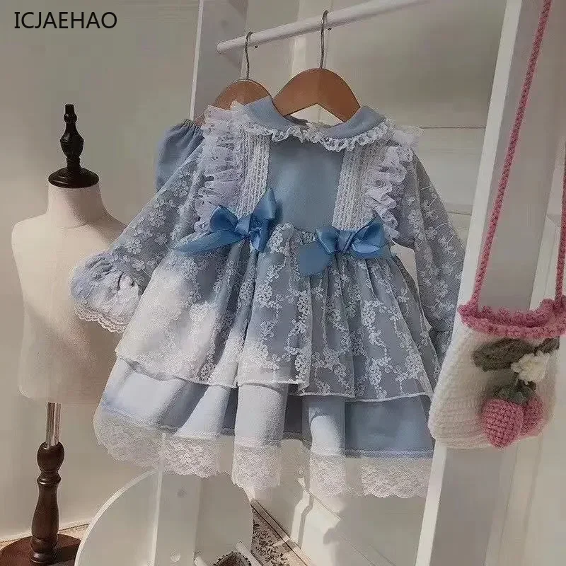 

2025 Baby Girl Vintage Christening Clothes Spanish Lolita Dress Infant Birthday Gowns Outfit Matching Children Princess Vestidos