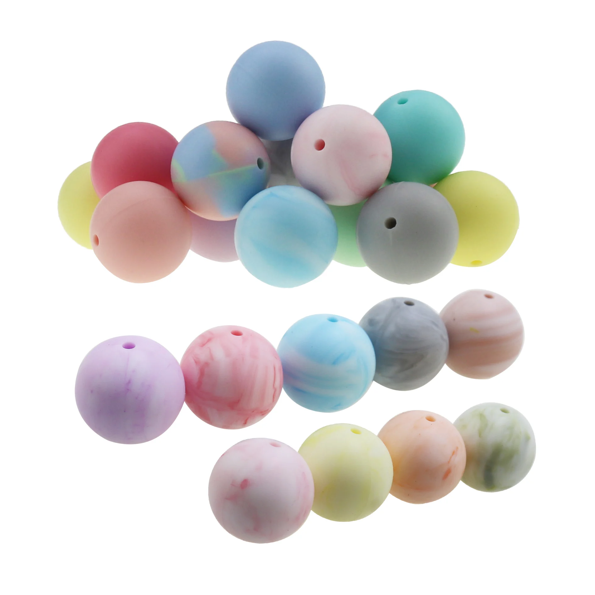 50pcs 15mm Silicone Beads Marble Colors Safe Teether Round Baby Teething Beads DIY Chewable Colorful Teething For Infant